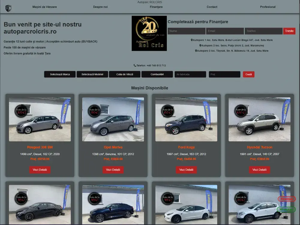 Pure code website developed for Autoparc RolCris by ARNIS Soft