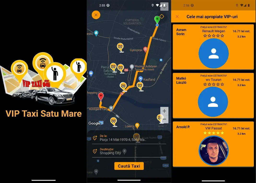 iOS and Android (Cross-Platform) Application with FREE website developed for VIPT Taxi Satu Mare by ARNIS Soft